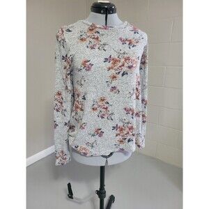 Loramendi Womens Pullover Sweater Floral Gray Soft Crew Neck Long Sleeve Size XS